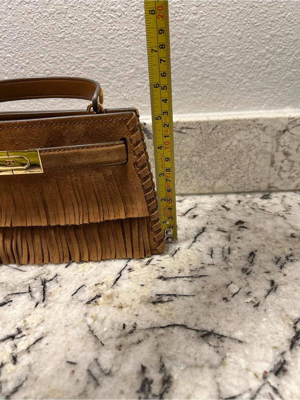 NWT Tory Burch MINI LEE RADZIWILL SUEDE FRINGE TOP-HANDLE BAG, $630 Retail